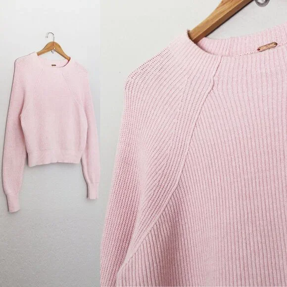 Free People Baby Pink Too Good Pullover Sweater S Mock Neck Raglan Long Sleeves - Picture 11 of 16